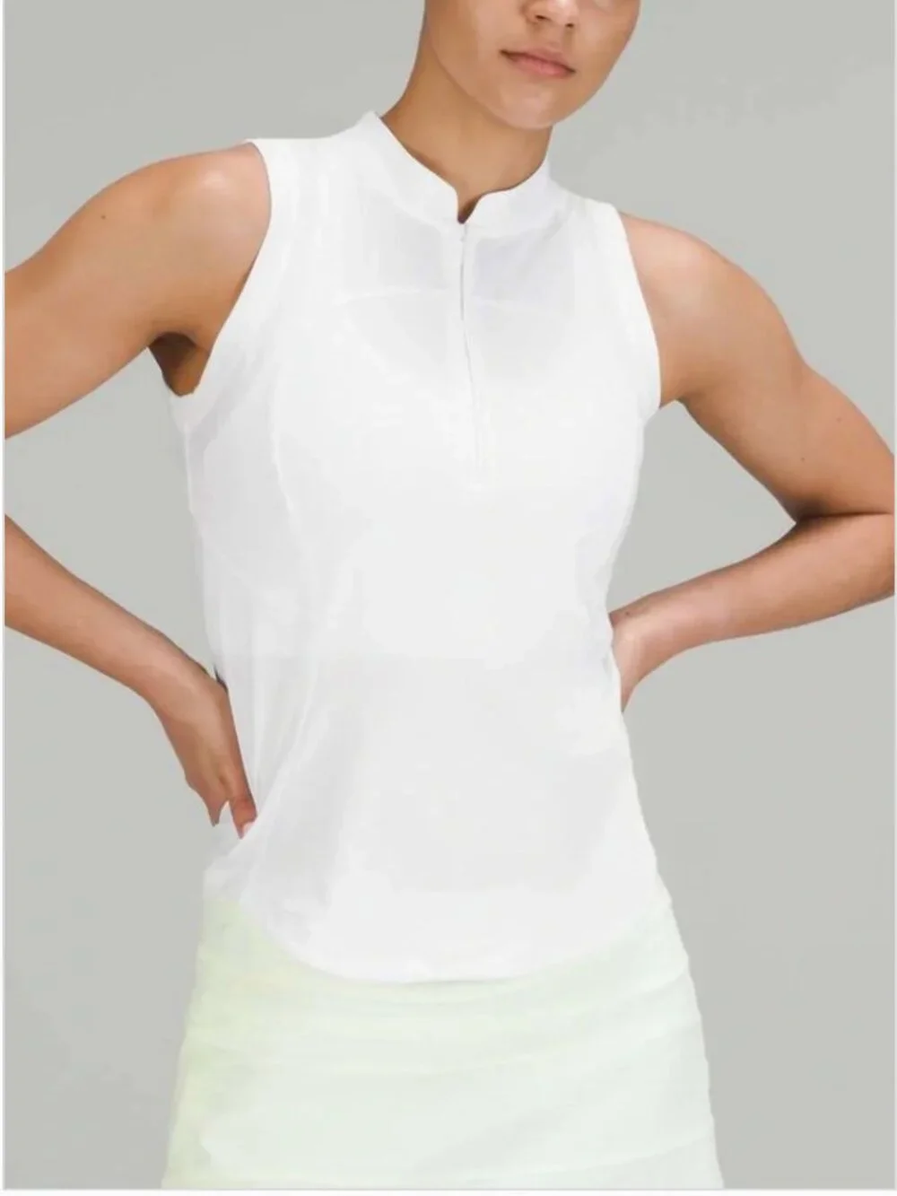 Lululemon White Sleeveless Quarter-Zip Quick-Dry Tank Top Size 6